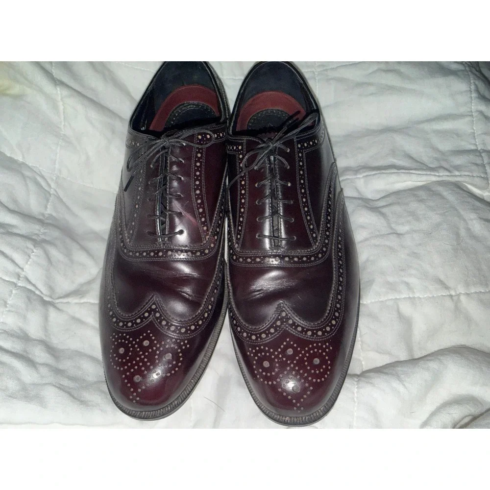 Florsheim Imperial Mens Burgundy Leather Wingtip Oxfords Shoes 12 3E 537778
